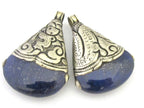 1 Pendant - Tibetan dragon carving Triangular shape Lapis Lazuli gemstone pendant - PM301