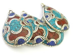 1 Pendant - Ethnic Tibetan silver teardrop shape pendant with turquoise lapis inlay - PM303