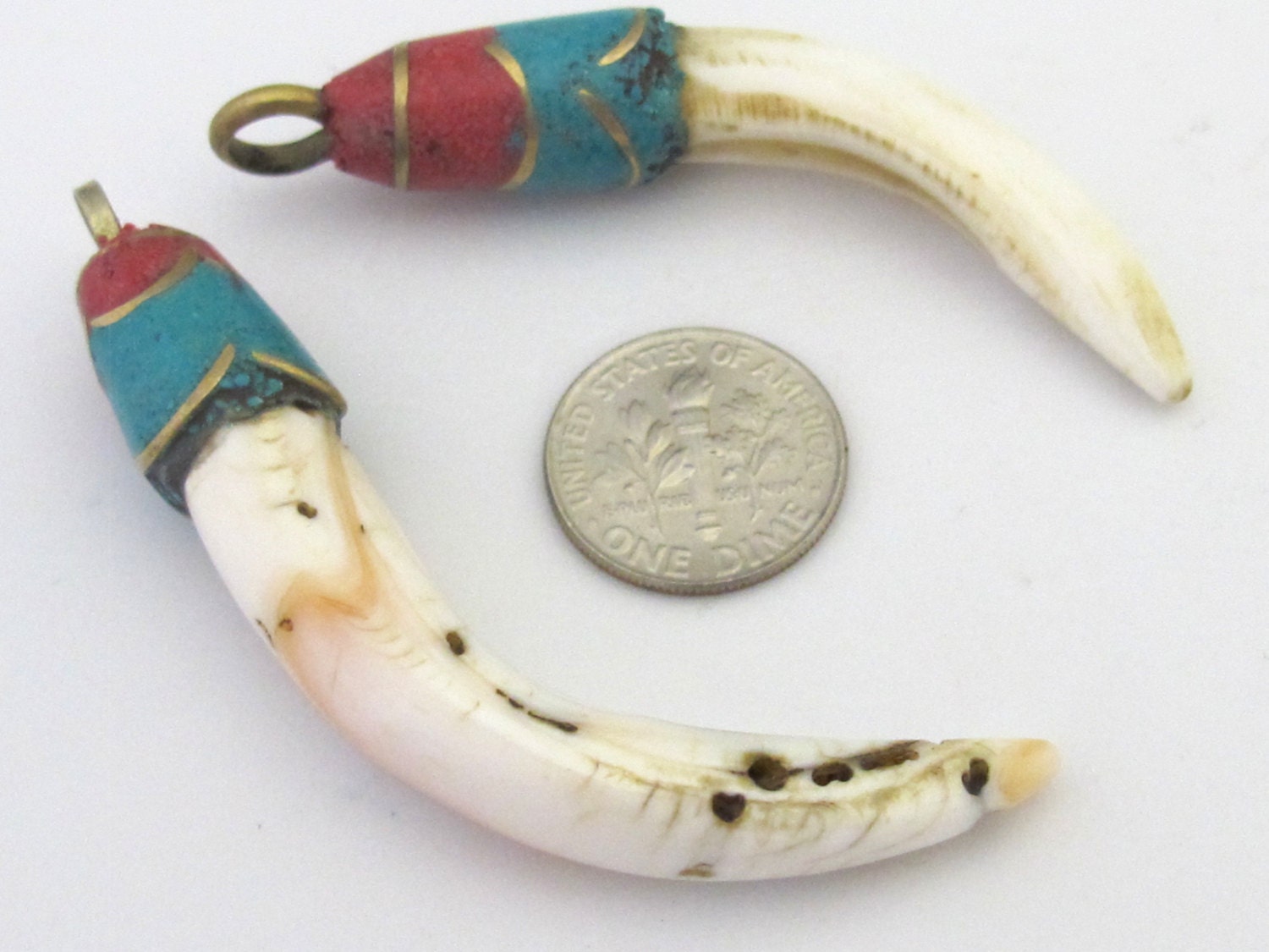 1 Pendant - Tibetan Naga conch shell pendant with turquoise lapis inlay shape - PM304