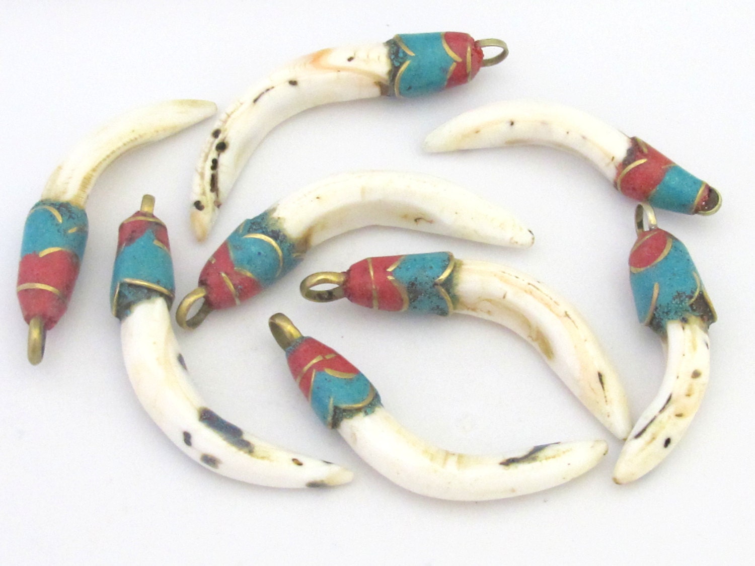 1 Pendant - Tibetan Naga conch shell pendant with turquoise lapis inlay shape - PM304