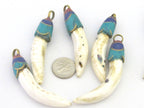 1 Pendant - Tibetan Naga Conch shell pendant with turquoise lapis inlay - PM305