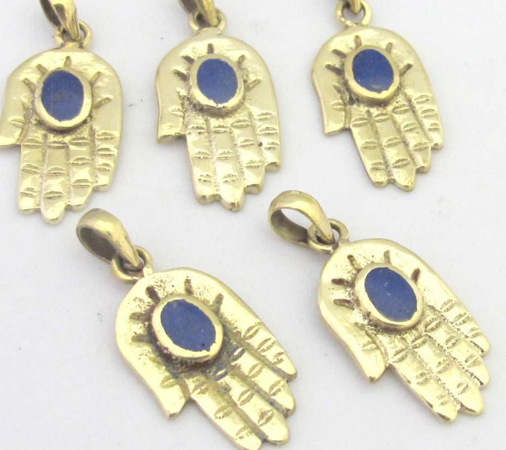1 Pendant - Small size Tibetan Buddha hand pendant with lapis inlay - PM296B