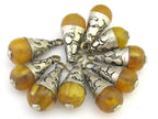 1 Pendant - Small Size Tibetan honey yellow resin drop pendant with silver floral bail design - PM298