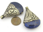 1 Pendant - Tibetan dragon carving Triangular shape Lapis Lazuli gemstone pendant - PM301