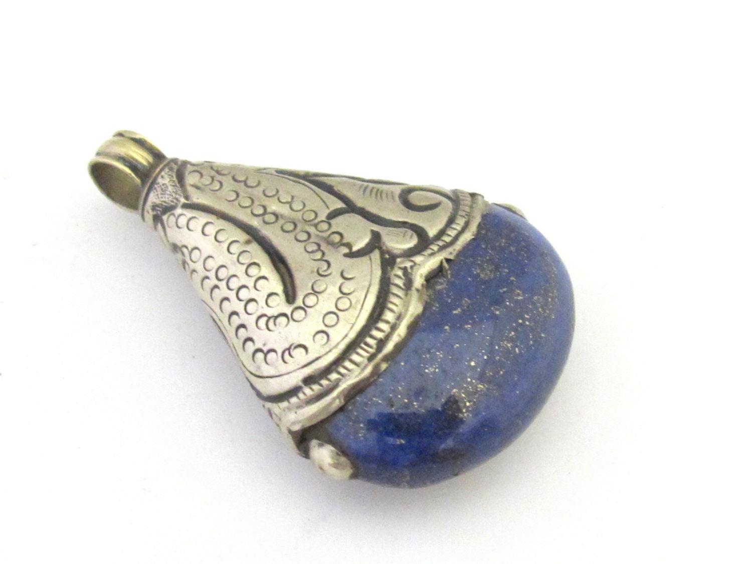 1 Pendant - Tibetan dragon carving Triangular shape Lapis Lazuli gemstone pendant - PM301