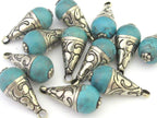 1 Pendant - Tibetan turquoise drop pendant nepal gemstone pendent medium size with silver color floral bail design PM302
