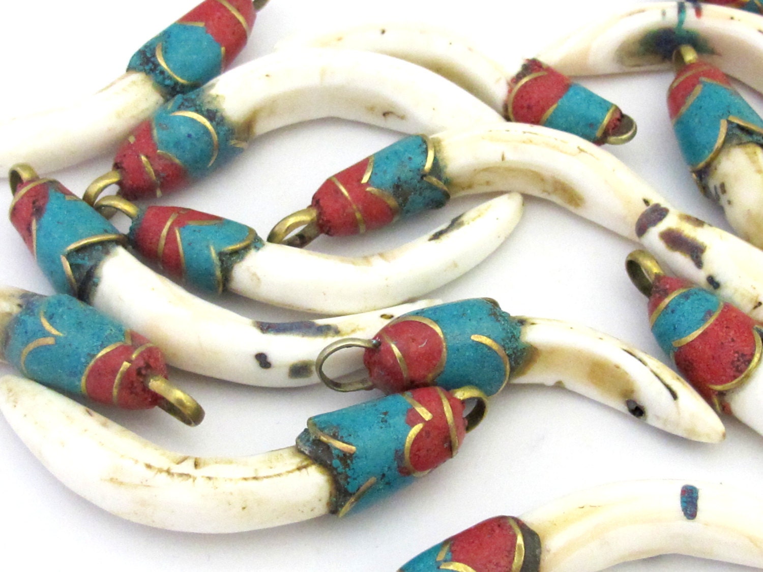 1 Pendant - Tibetan Naga conch shell pendant with turquoise lapis inlay shape - PM304