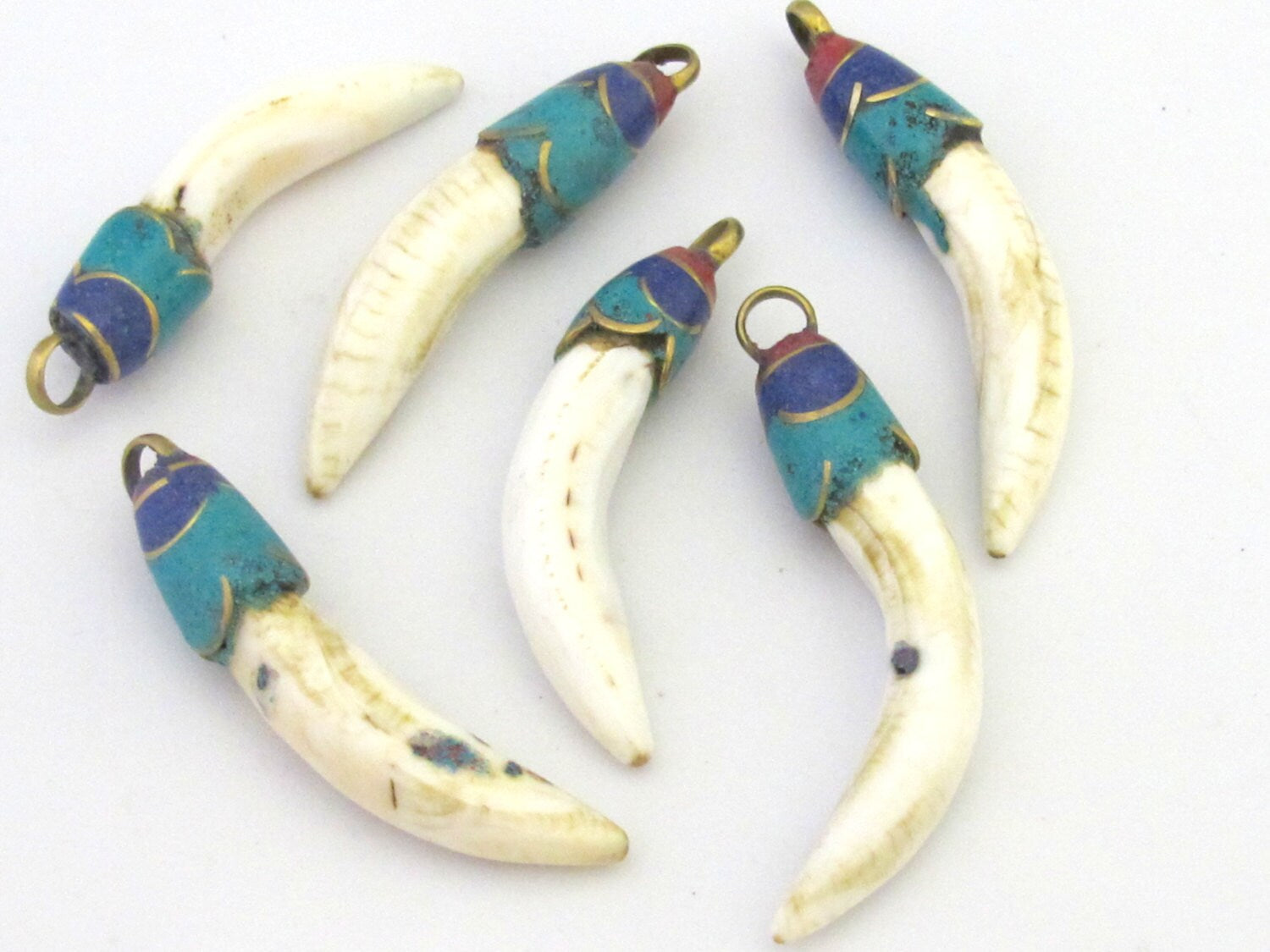 1 Pendant - Tibetan Naga Conch shell pendant with turquoise lapis inlay - PM305