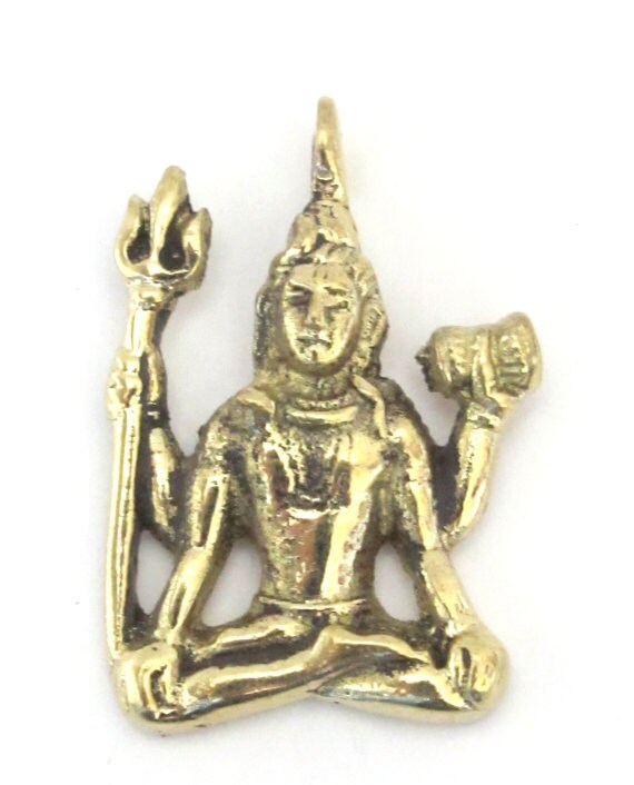 Hindu Lord Shiva seated with trident and dumru brass pendant - CP041 custom design copyright Nepalbeadshop