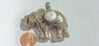 Elephant Pendant with white Pearl Inlay | Repousse Design | Large animal Nepal Pendant for Jewelry Making PM438T1