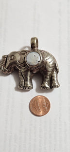 Nepal animal jewelry Elephant Pendant with white Pearl Inlay | Repousse Design | Large animal Nepal Pendant for Jewelry Making PM438T2