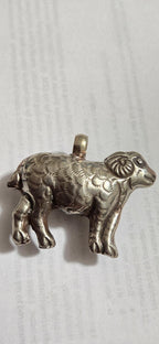 Tibetan Sheep farm animal Pendant with Coral Inlay | Repousse Animal Theme Jewelry | Ethnic Nepal Pendant PM438H2