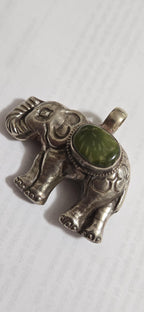 Tibetan Elephant Pendant with jasper gemstone inlay | Repousse Jewelry from Nepal | Bold Animal pendant PM438G3