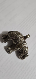 Tibetan Elephant Pendant with jasper gemstone inlay | Repousse Jewelry from Nepal | Bold Animal pendant PM438G3