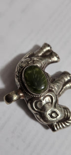 Tibetan Elephant Pendant with jasper gemstone inlay | Repousse Jewelry from Nepal | Bold Animal pendant PM438G3