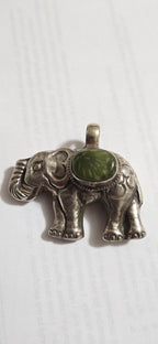Tibetan Elephant Pendant with jasper gemstone inlay | Repousse Jewelry from Nepal | Bold Animal pendant PM438G3