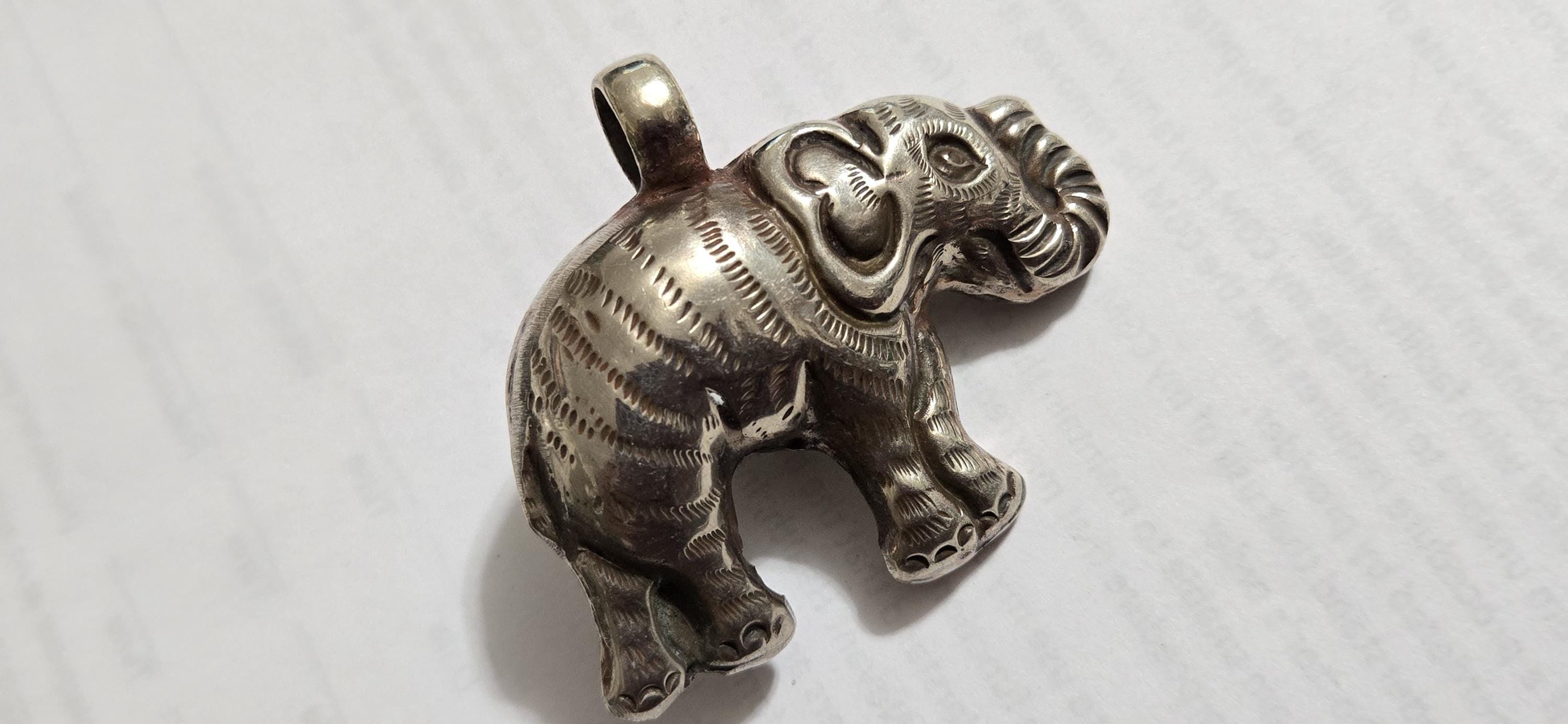 Tibetan Elephant Pendant with turquoise gemstone inlay | Handmade Repousse Jewelry from Nepal | Bold Animal pendant PM438A1
