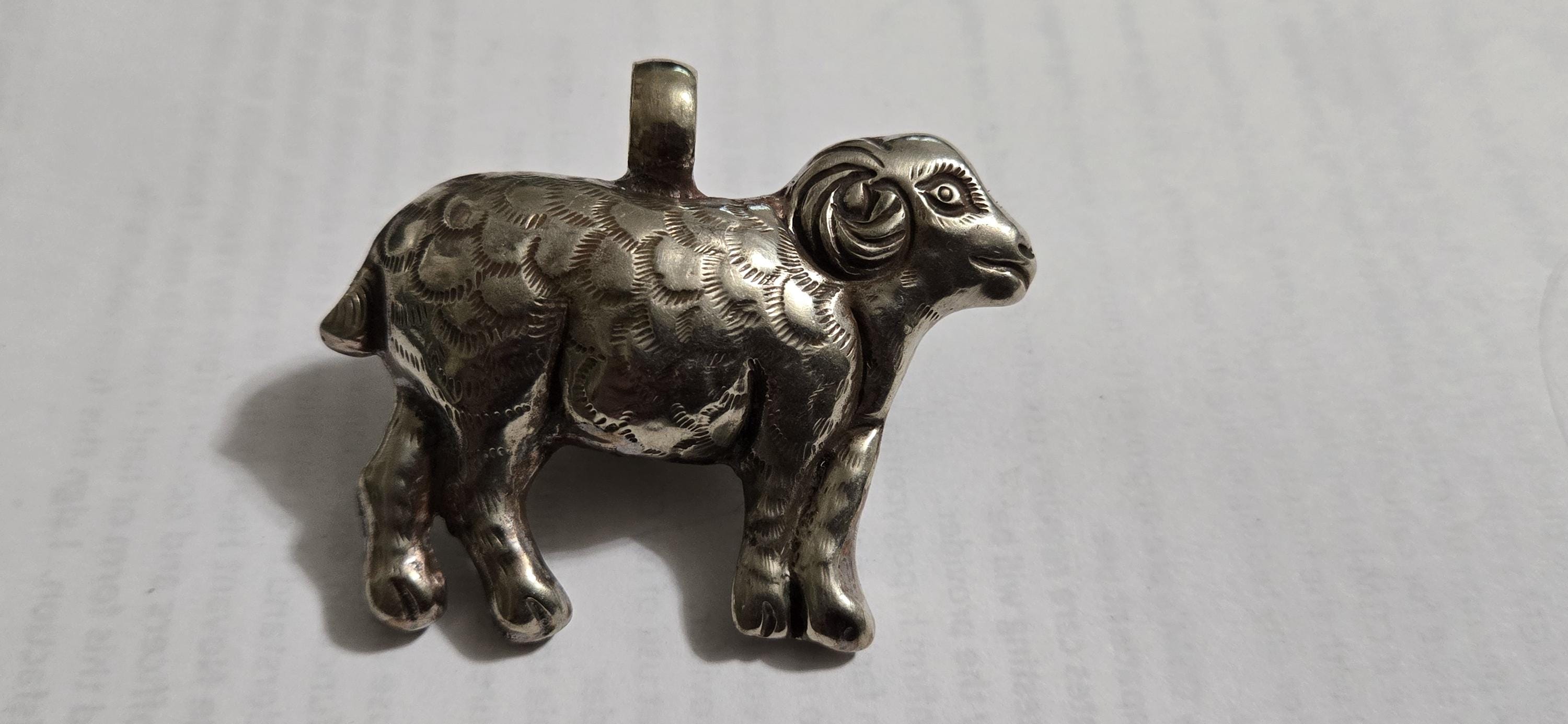 Tibetan Sheep Pendant with turquoise Inlay | Repousse Animal Theme Jewelry | Ethnic Nepal Pendant PM438B3