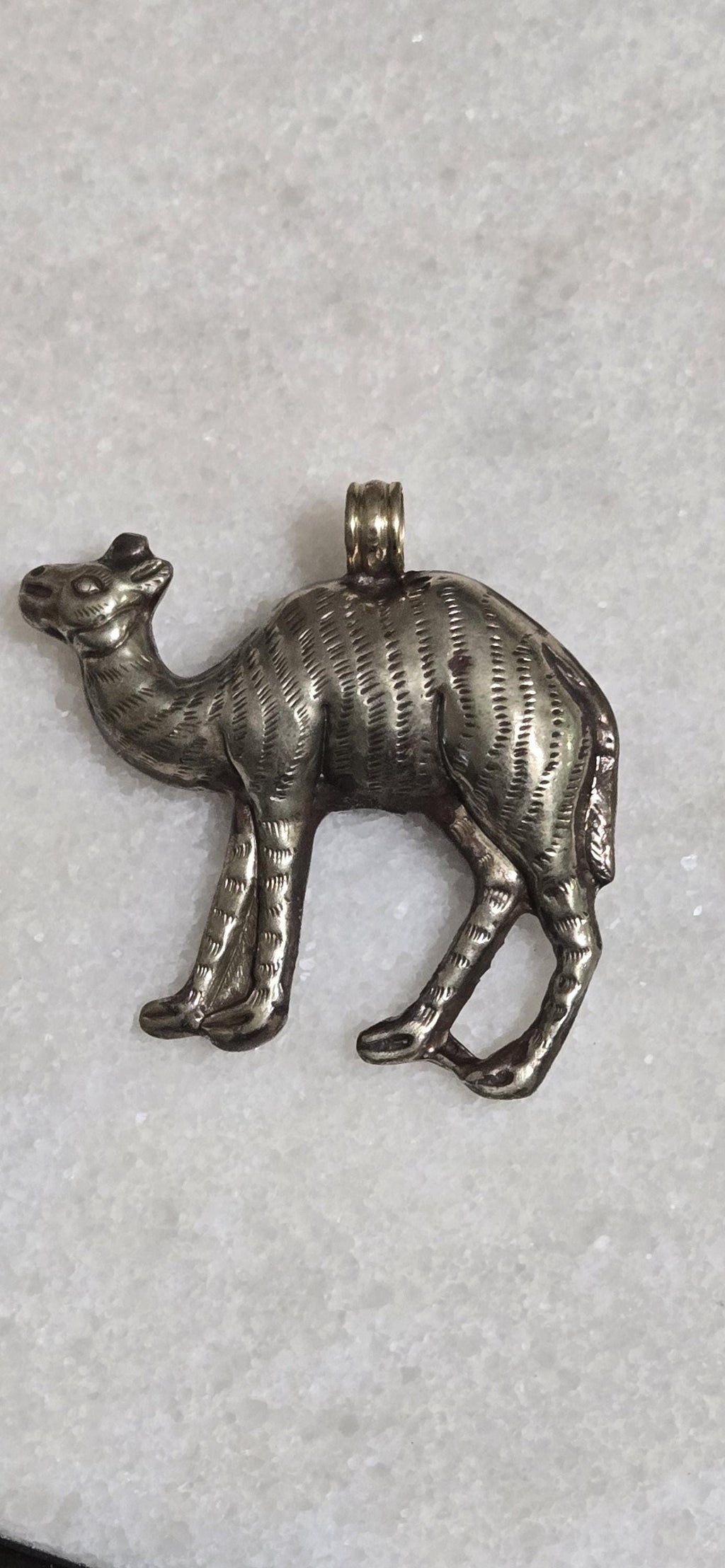 1 Pendant - Large Tibetan silver repousse carving Camel pendant from Nepal - PM346J