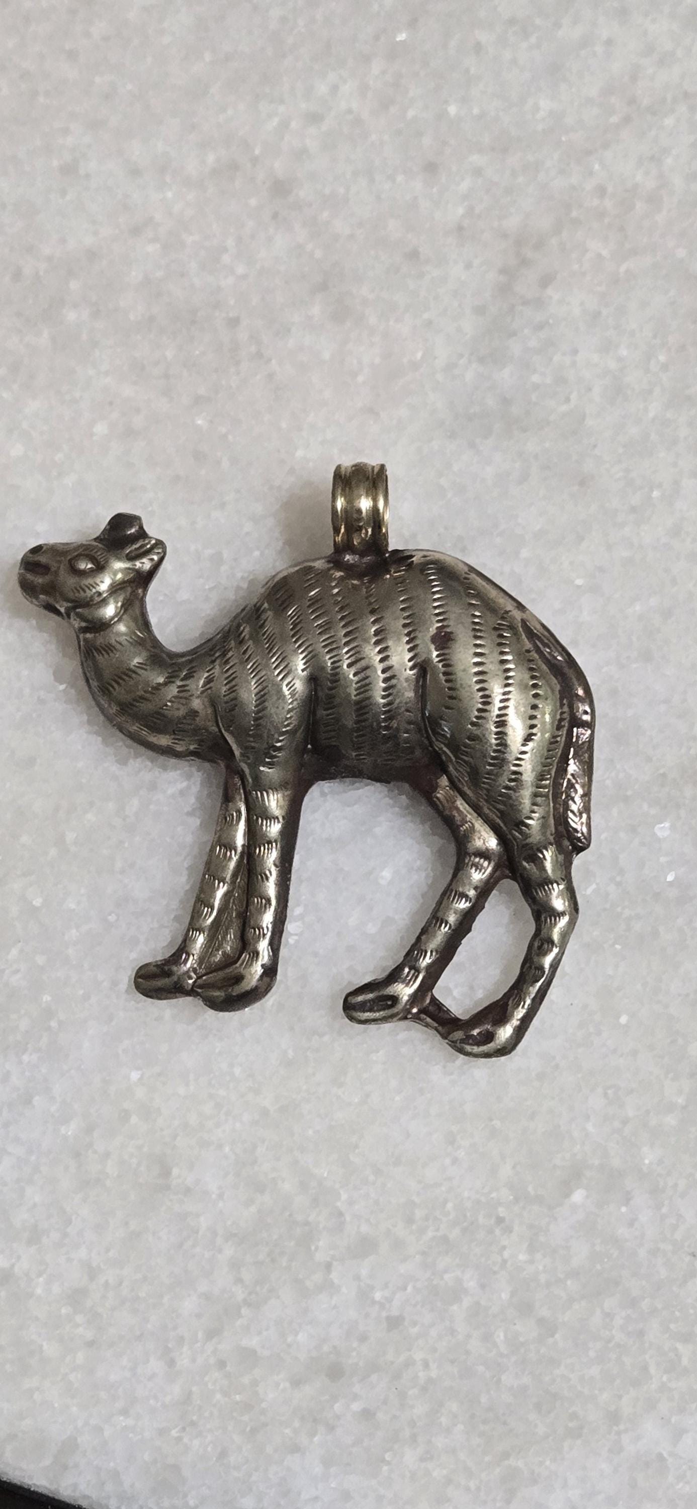 1 Pendant - Large Tibetan silver repousse carving Camel pendant from Nepal - PM346J