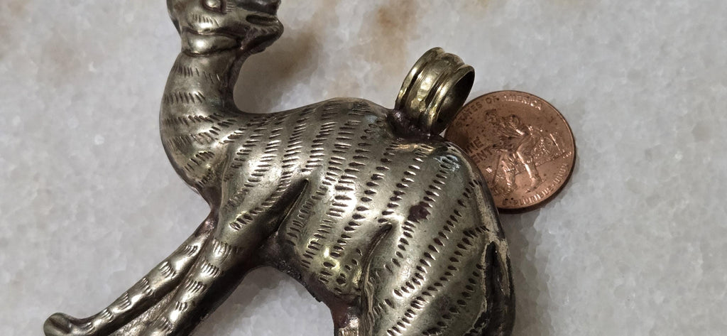 1 Pendant - Large Tibetan silver repousse carving Camel pendant from Nepal - PM346J