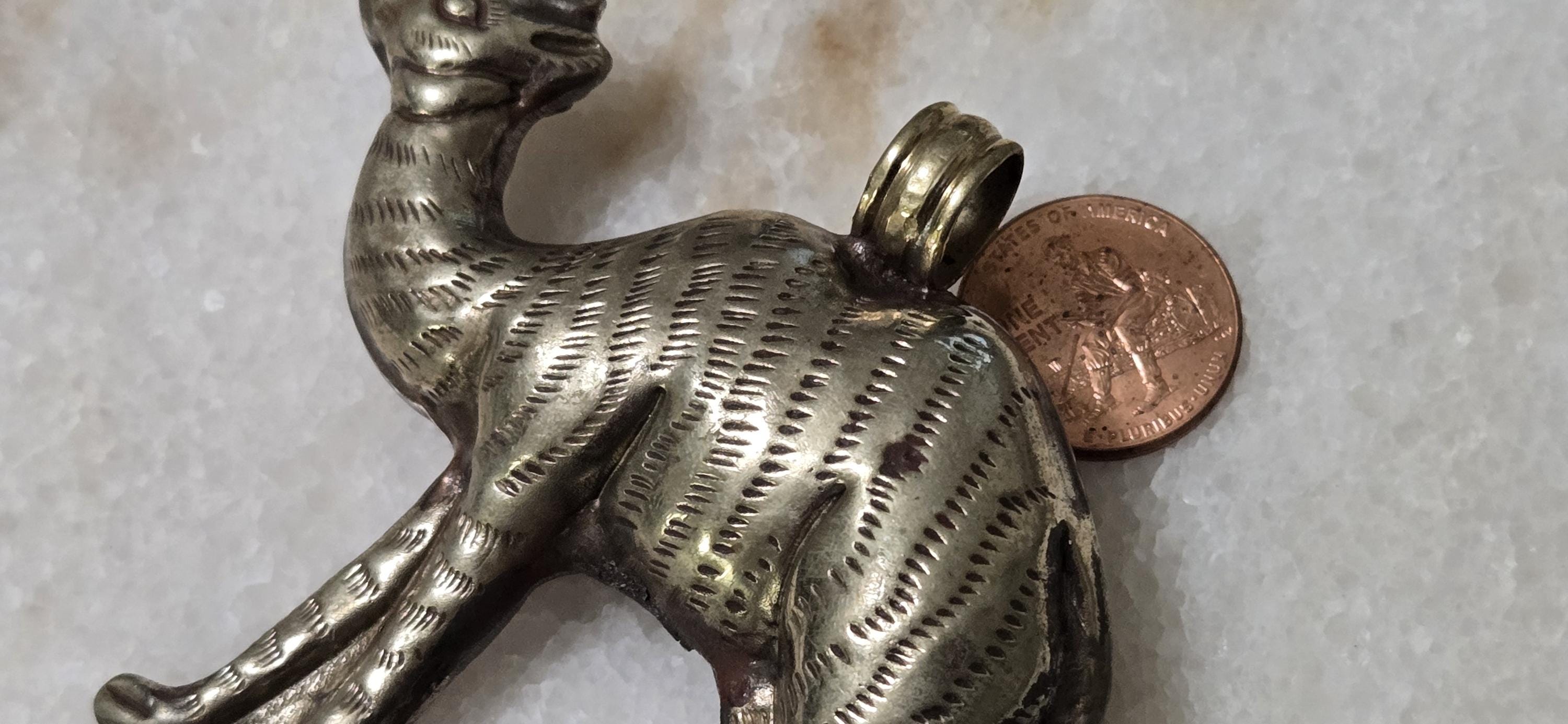 1 Pendant - Large Tibetan silver repousse carving Camel pendant from Nepal - PM346J