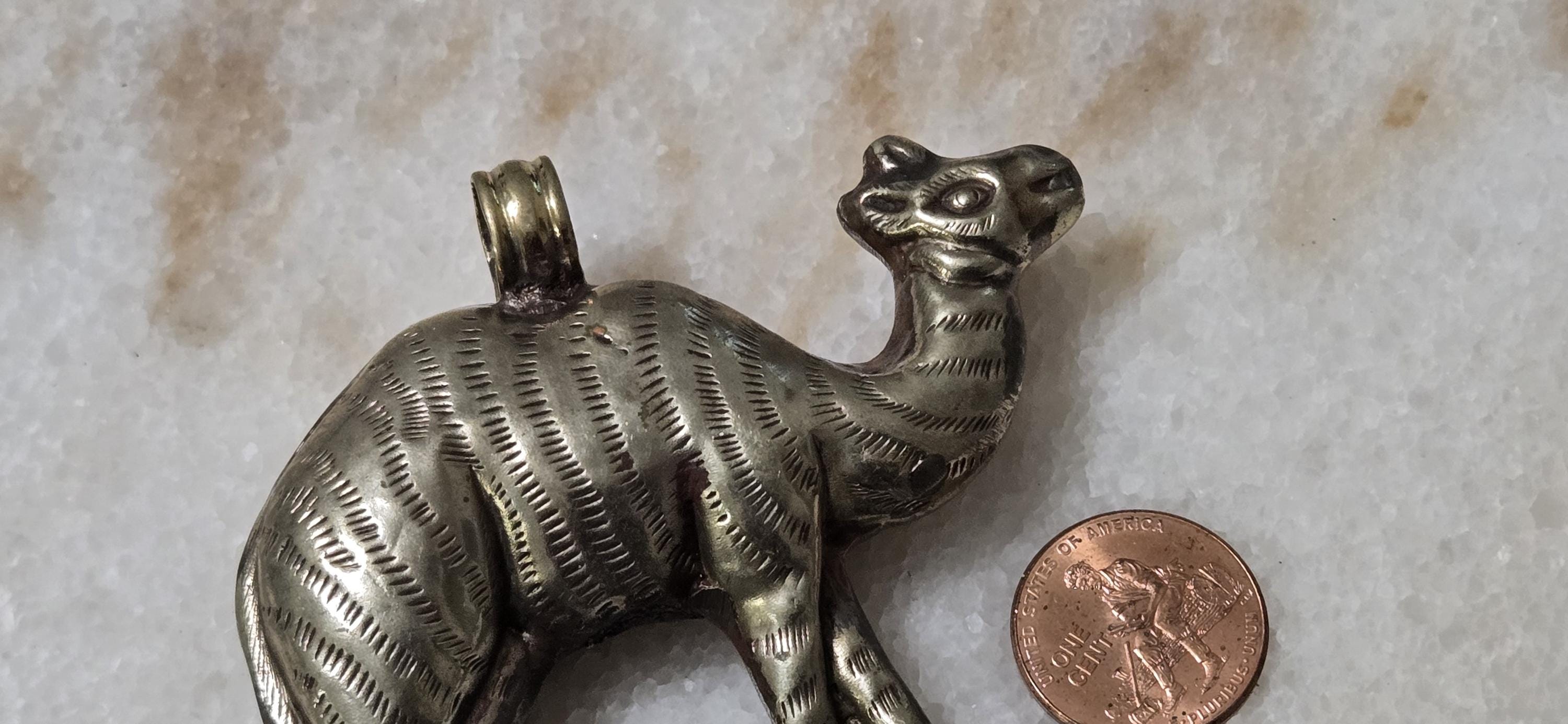 1 Pendant - Large Tibetan silver repousse carving Camel pendant from Nepal - PM346J