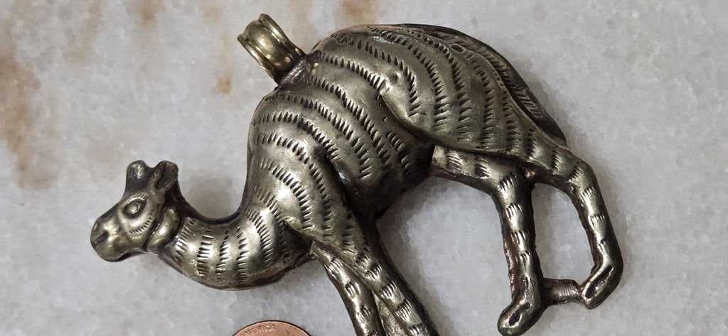 1 Pendant - Large Tibetan silver repousse carving Camel pendant from Nepal - PM346J