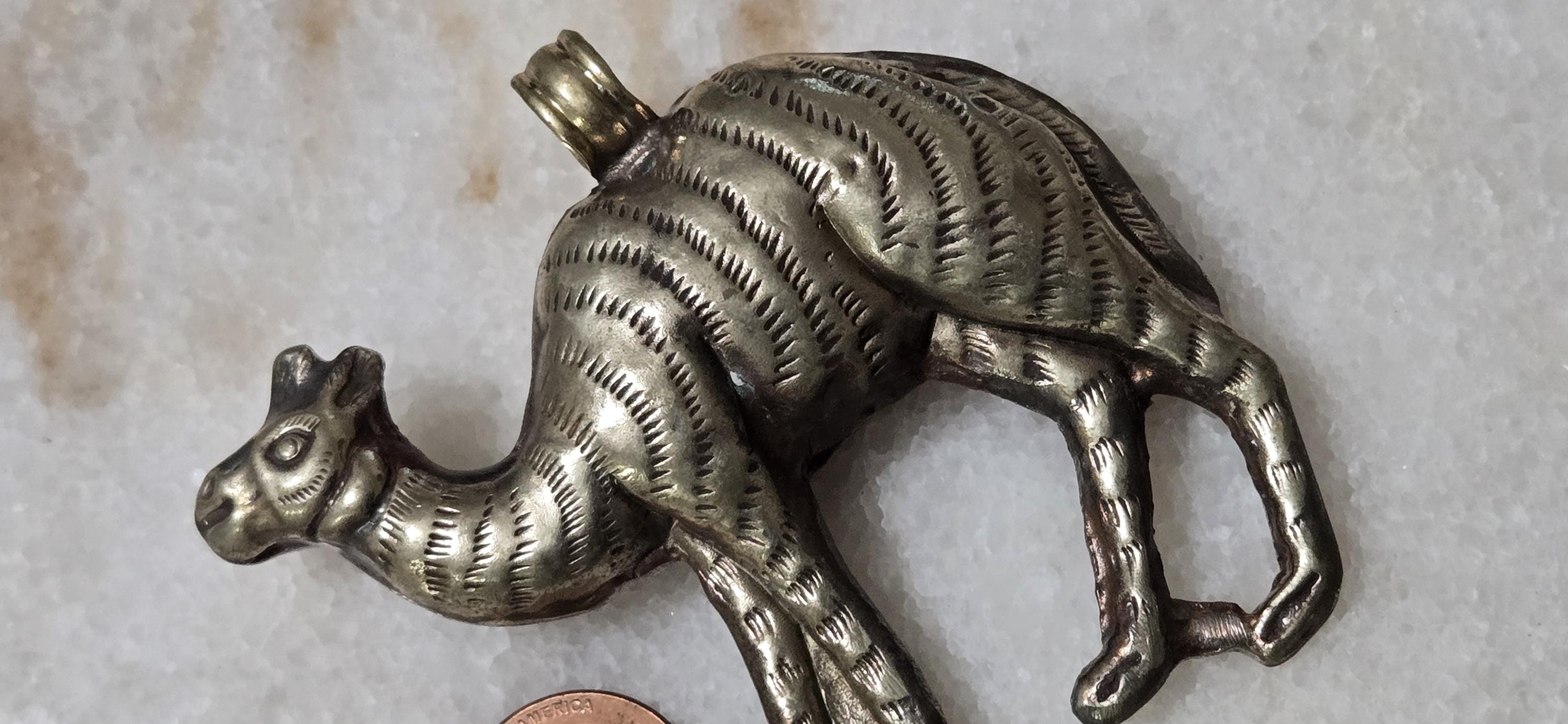1 Pendant - Large Tibetan silver repousse carving Camel pendant from Nepal - PM346J