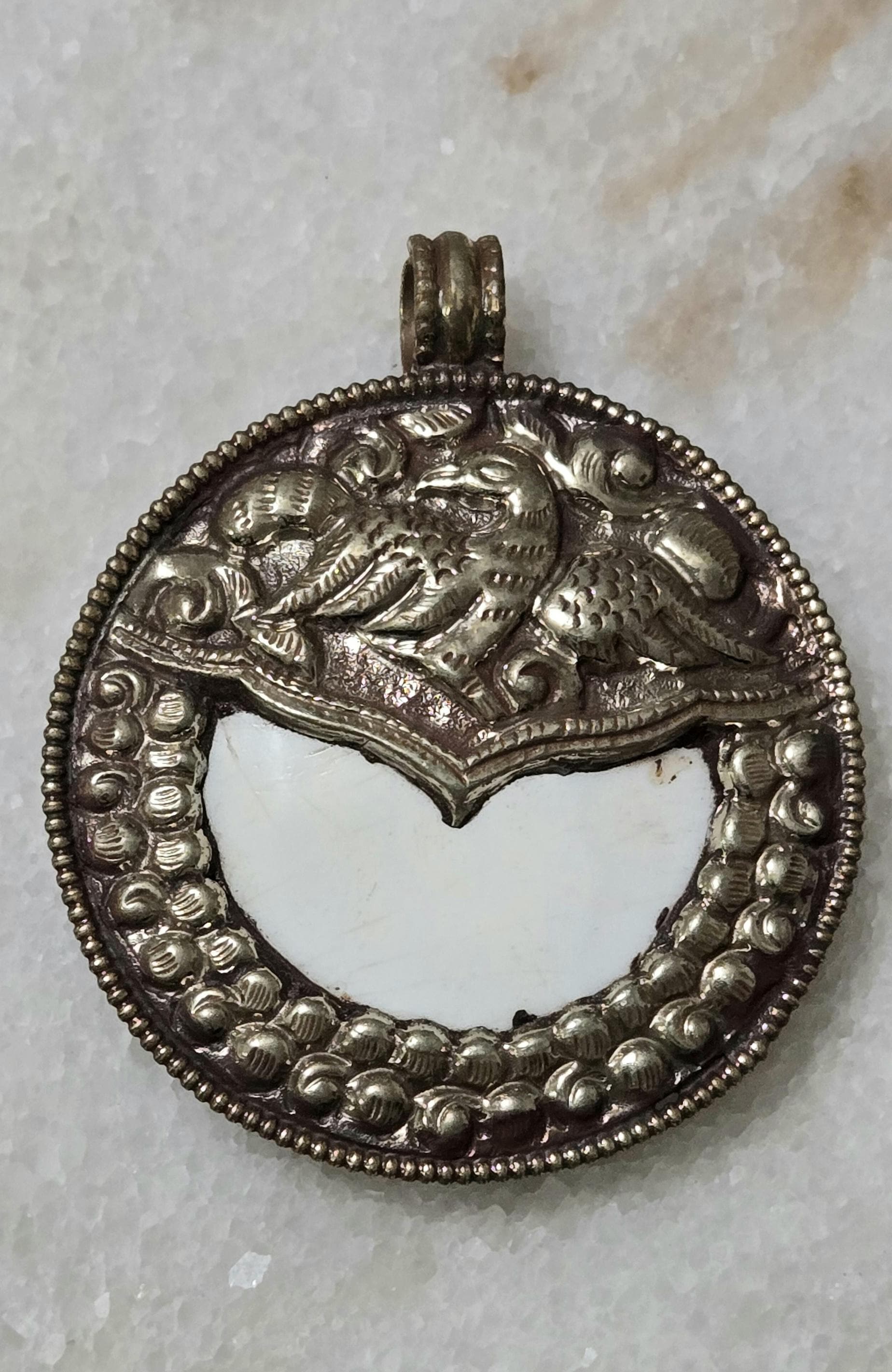 Ethnic Tibetan Naga Conch Shell Pendant – Phoenix Bird Design | Nepal Handmade Jewelry – Tibetan Silver – PM346P
