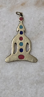 Yoga Chakra brass Pendant – Meditation Asana Brass Pendant with Turquoise coral Lapis Inlay | Bag Charm, Keyring charm Jewelry Supply PM207E