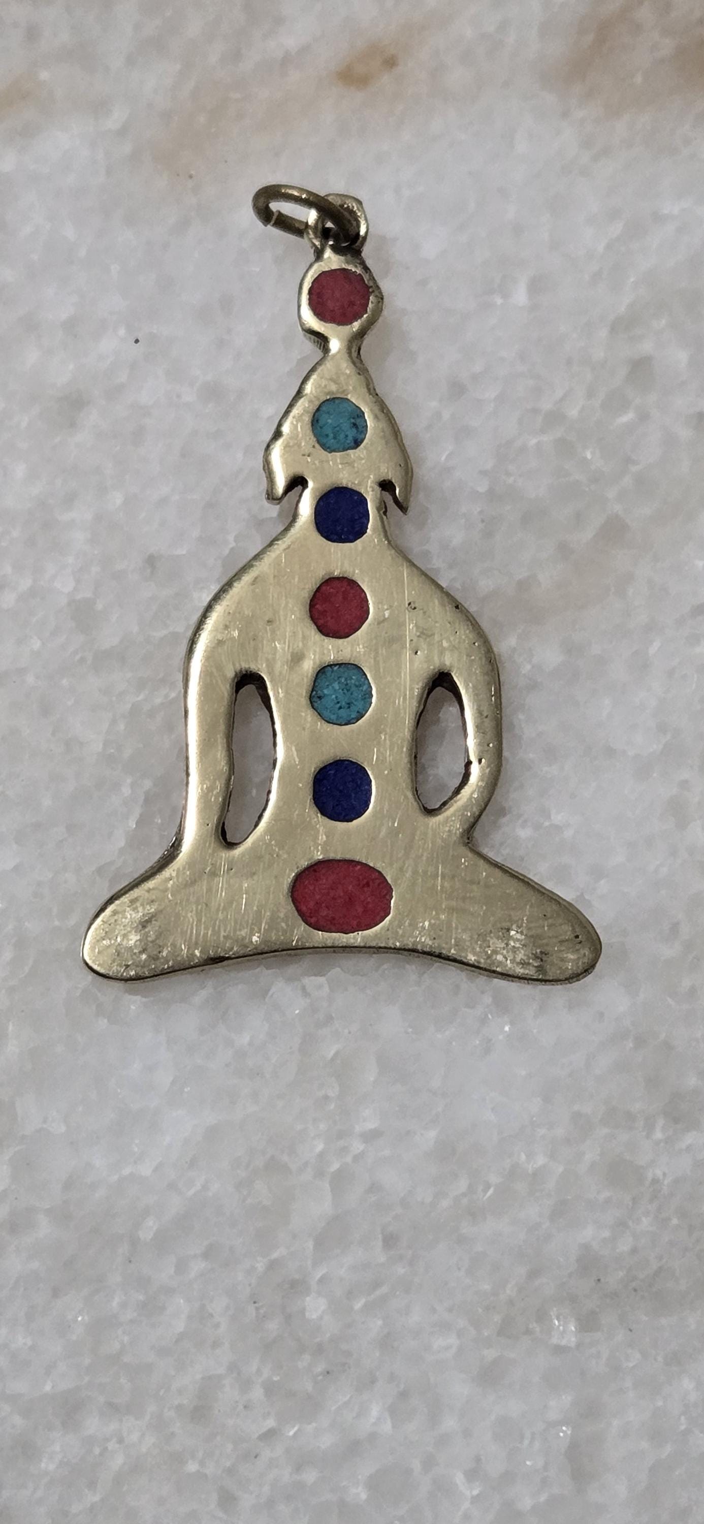 Yoga Chakra brass Pendant – Meditation Asana Brass Pendant with Turquoise coral Lapis Inlay | Bag Charm, Keyring charm Jewelry Supply PM207E