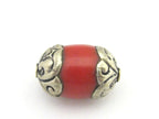 1 Bead - Tibetan silver finish capped coral bead - BD676