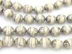 4 BEADS - White crackle resin Tibetan silver floral capped beads - BD680