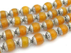 4 BEADS - Tibetan copal resin silver capped beads - BD681