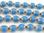 4 BEADS - Tibetan silver capped Blue crackle resin beads - BD682