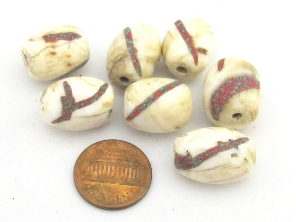 2 Beads set - Ethnic tibetan nepal olive barrel shape conch shell beads - CH056