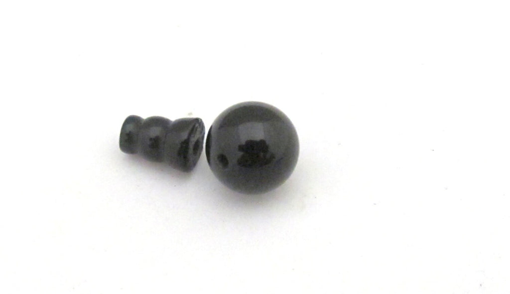 3 Guru Bead sets - 3 hole black agate gemstone Guru column Bead set 10 mm size - GB013