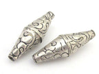 1 Bead - Large bicone Tibetan silver plated floral repousse ethnic bead from Nepal - BD685