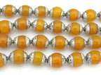 4 BEADS - Tibetan copal resin silver capped beads - BD681