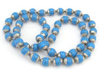 4 BEADS - Tibetan silver capped Blue crackle resin beads - BD682