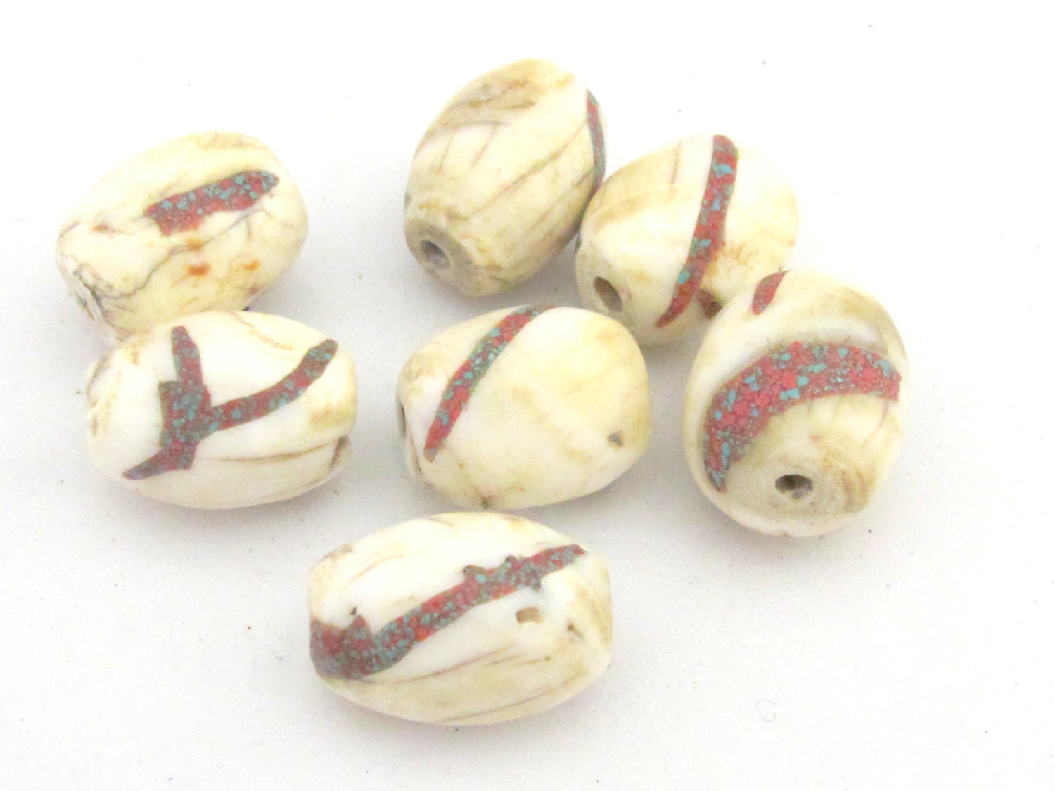2 Beads set - Ethnic tibetan nepal olive barrel shape conch shell beads - CH056