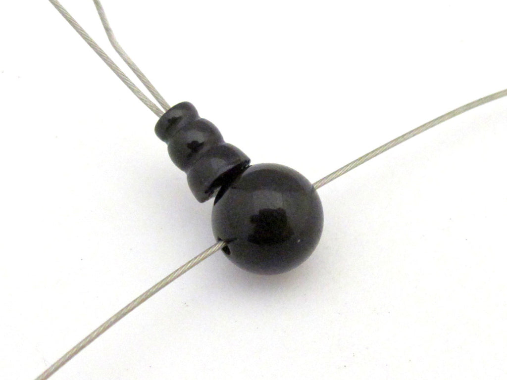 3 Guru Bead sets - 3 hole black agate gemstone Guru column Bead set 10 mm size - GB013