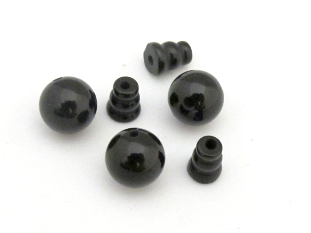 3 Guru Bead sets - 3 hole black agate gemstone Guru column Bead set 10 mm size - GB013