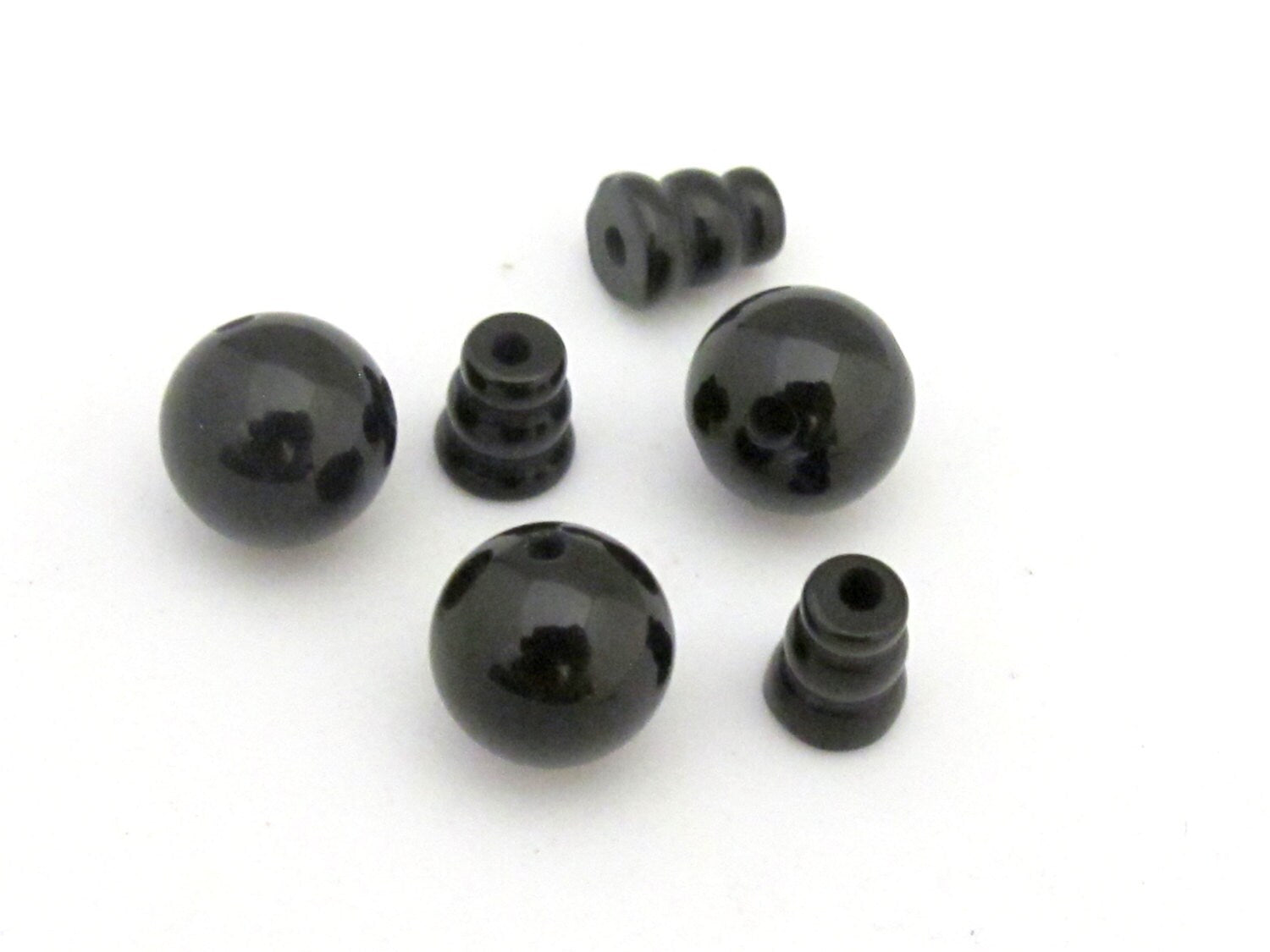 3 Guru Bead sets - 3 hole black agate gemstone Guru column Bead set 10 mm size - GB013