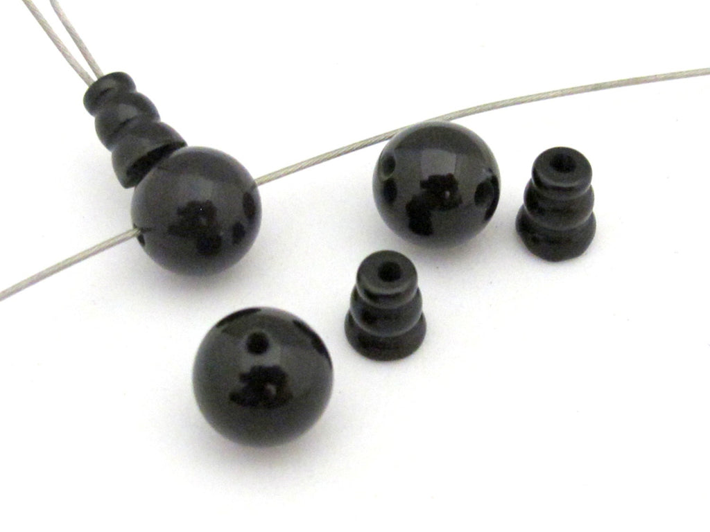 3 Guru Bead sets - 3 hole black agate gemstone Guru column Bead set 10 mm size - GB013