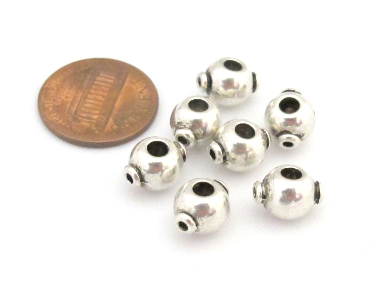 2 Guru beads - Ethnic Tibetan mala making 3 hole guru beads silver color finish 8 mm x 10 mm - GB015