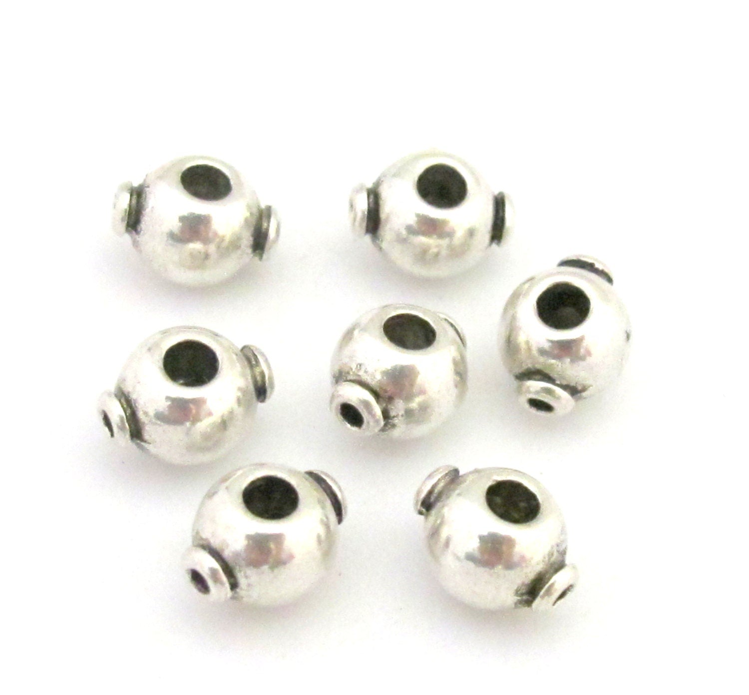 2 Guru beads - Ethnic Tibetan mala making 3 hole guru beads silver color finish 8 mm x 10 mm - GB015