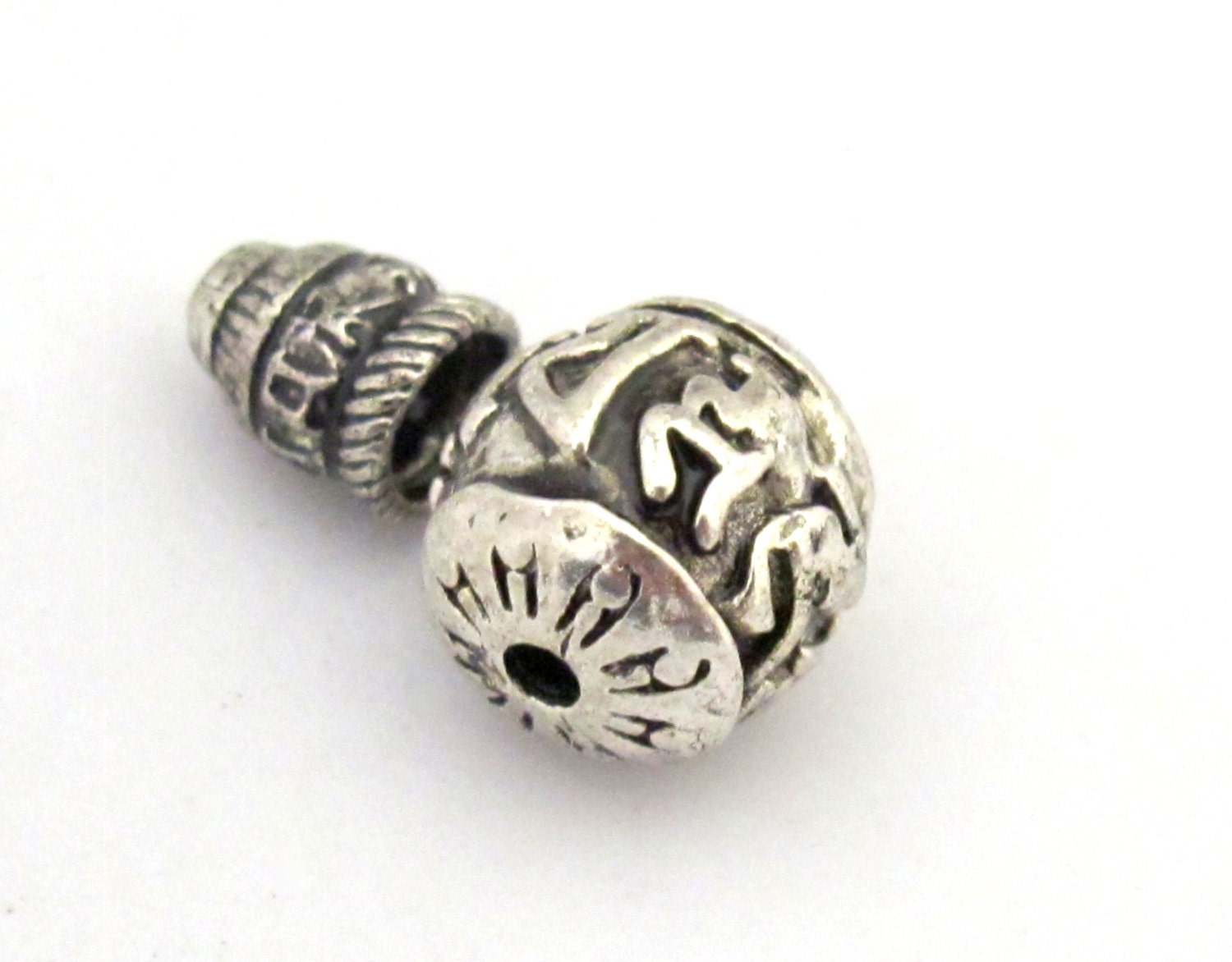 1 Guru bead set - Tibetan silver 3 hole Om mantra 12 mm size Guru Bead with Om mantra column bead - GB016