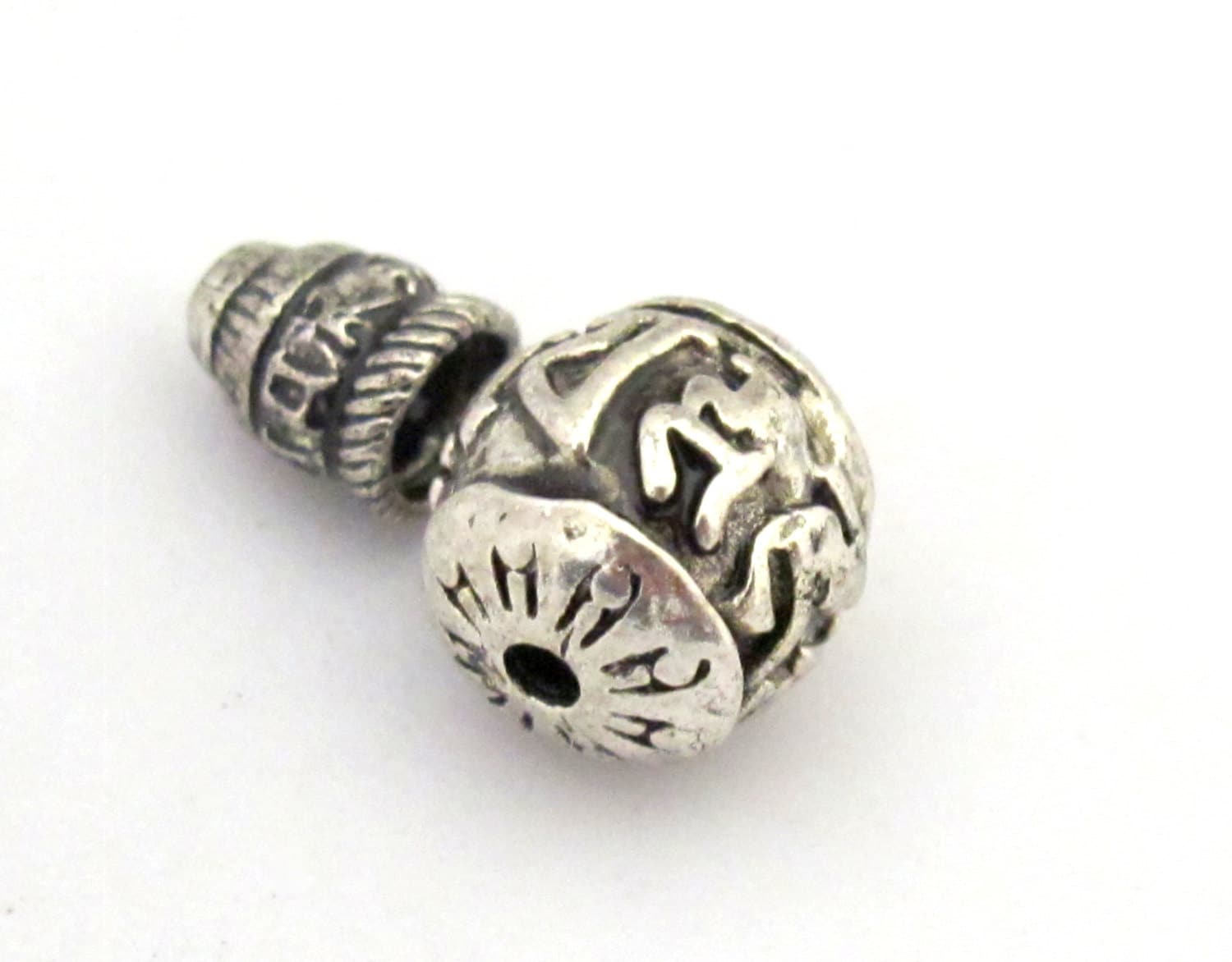 1 Guru bead set - Tibetan silver 3 hole Om mantra 12 mm size Guru Bead with Om mantra column bead - GB016